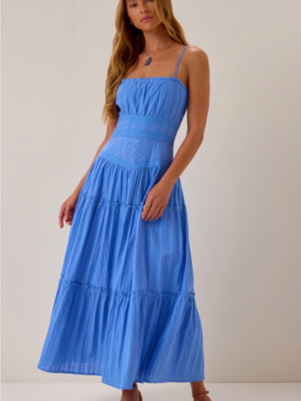 Altar'd State Blue Spaghetti-Strap Tiered Maxi Dress